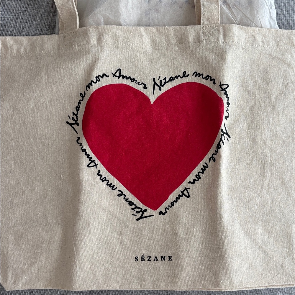 ❤️ SEZANE Heart Mon Amour Love Sezane Cotton Tote Bag